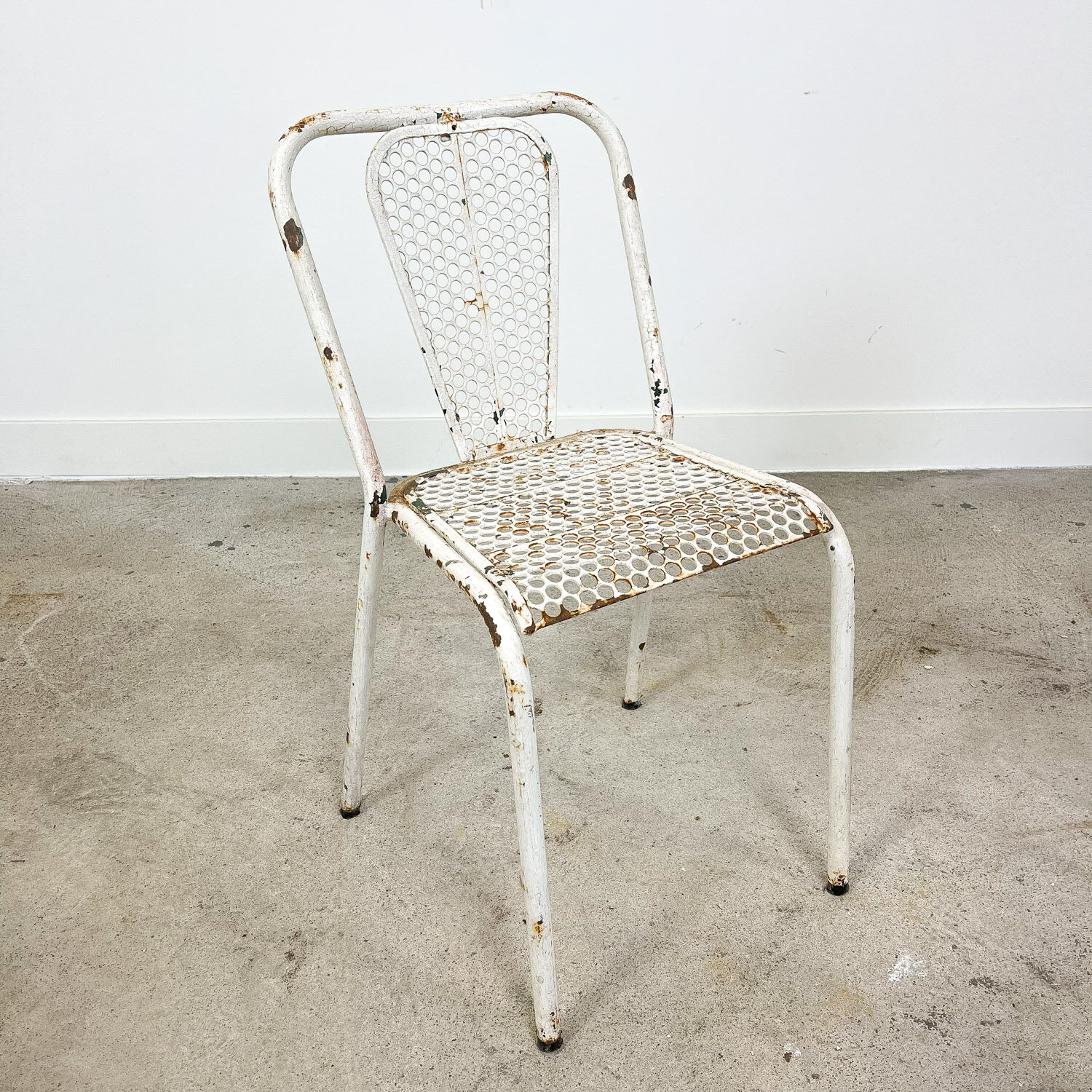 Set of three vintage industrial metal bistro chairs by Rene malaval