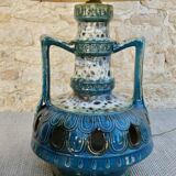 Blue ceramic floor lamp, Fat Lava, double lighting, 70s