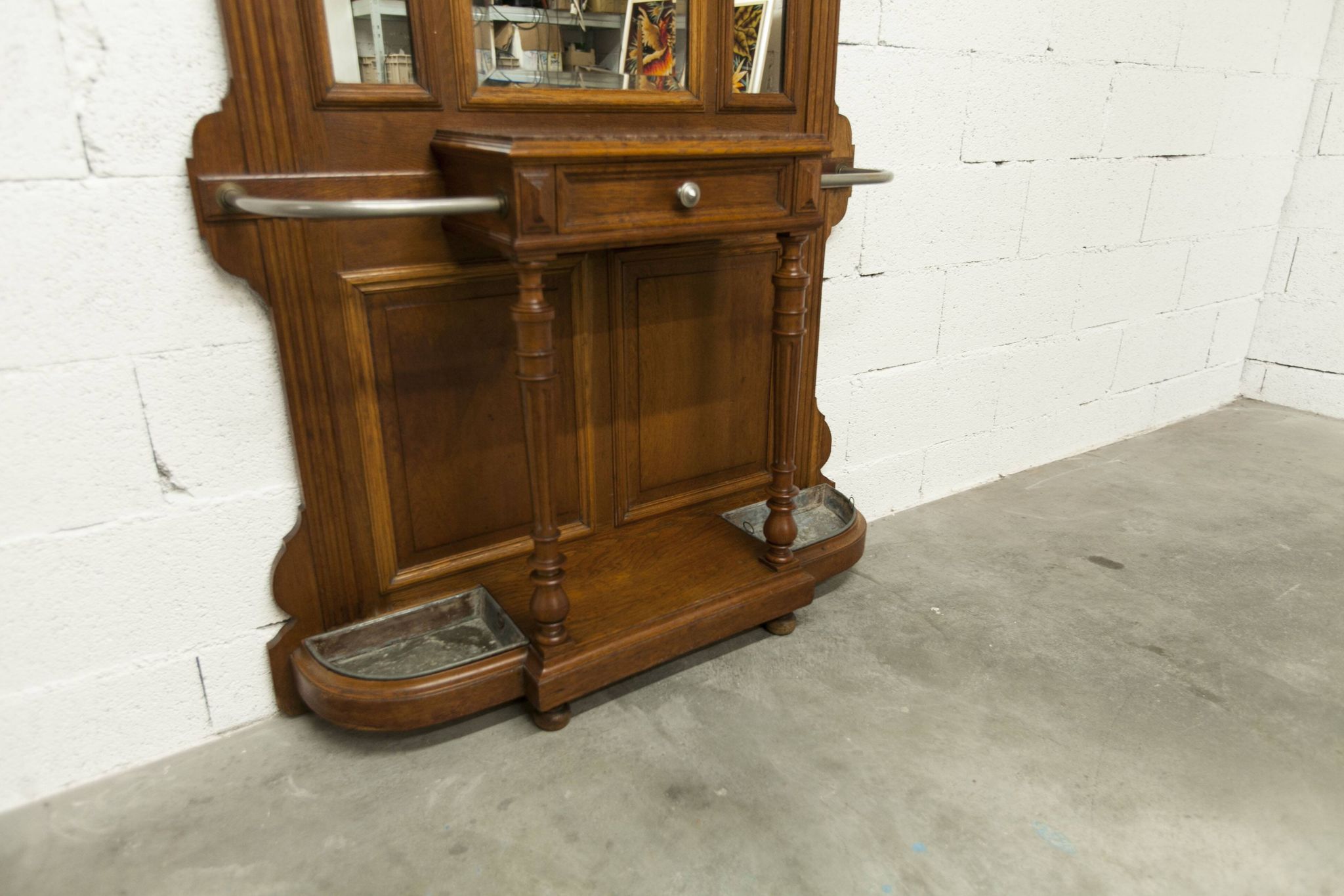 Napoleon III style walnut wardrobe, late 19th century, 3 mirrors, marble top, 8 coat hooks