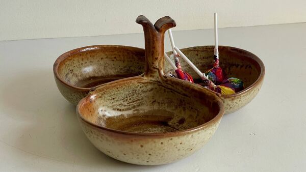 Plat apéritif grès emaillé vintage