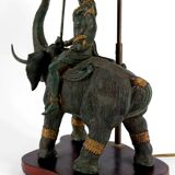 Sculptural lamp in bronze with double patina representing Indra on Airavata