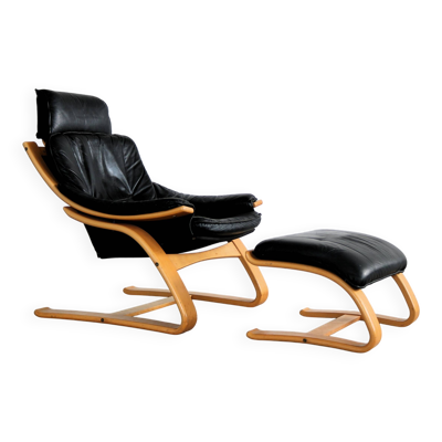 Fauteuil vintage avec ottoman   fauteuil   années 1970   suédois