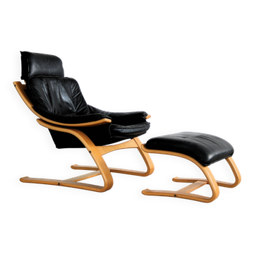 Vintage armchair with ottoman | easy chair | 1970s | Swedish