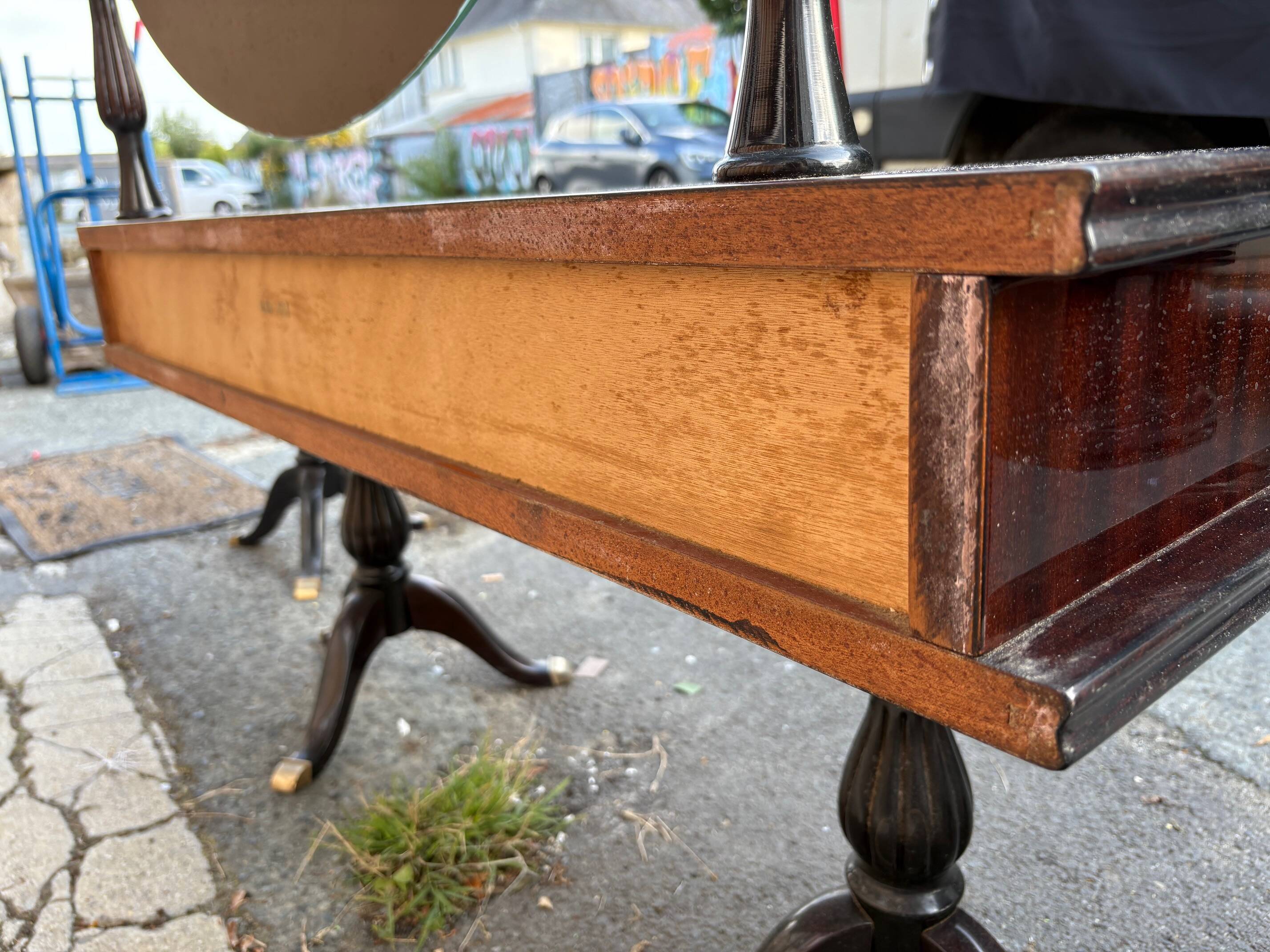 Vintage 1960s triptych hairdresser in mahogany – signed G. Blouin Nantes
