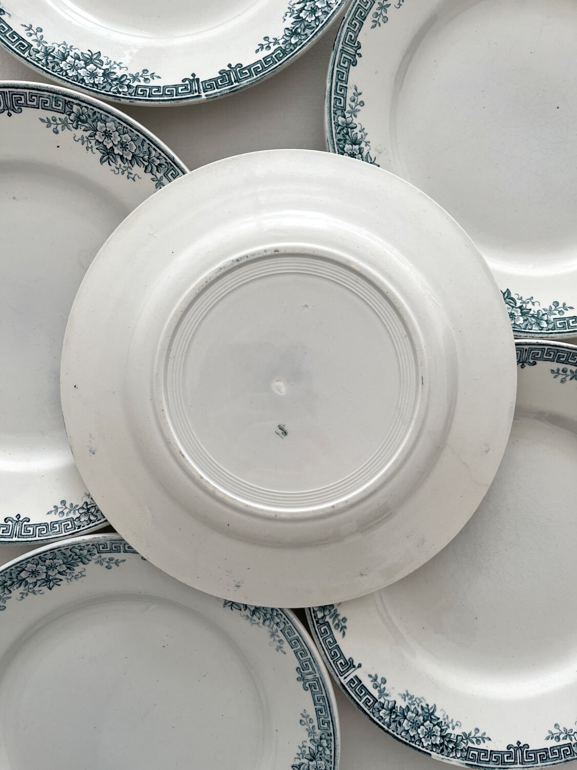 6 antique ironstone dinner plates "Lucy" Saint Amand