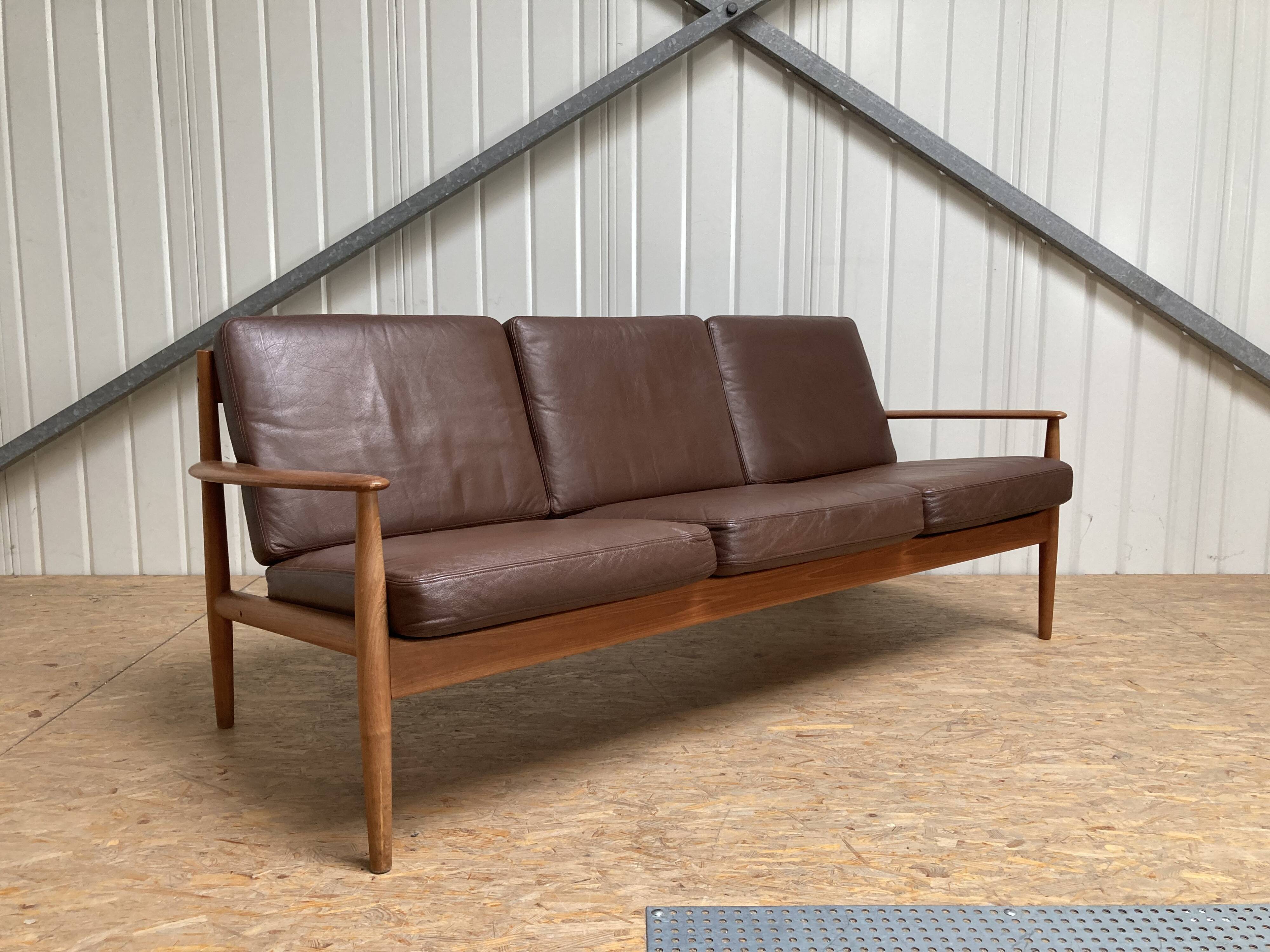 Grete Jalk for France & Son Teak Leather Sofa
