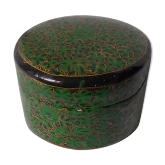 Round box in vintage golden green wood