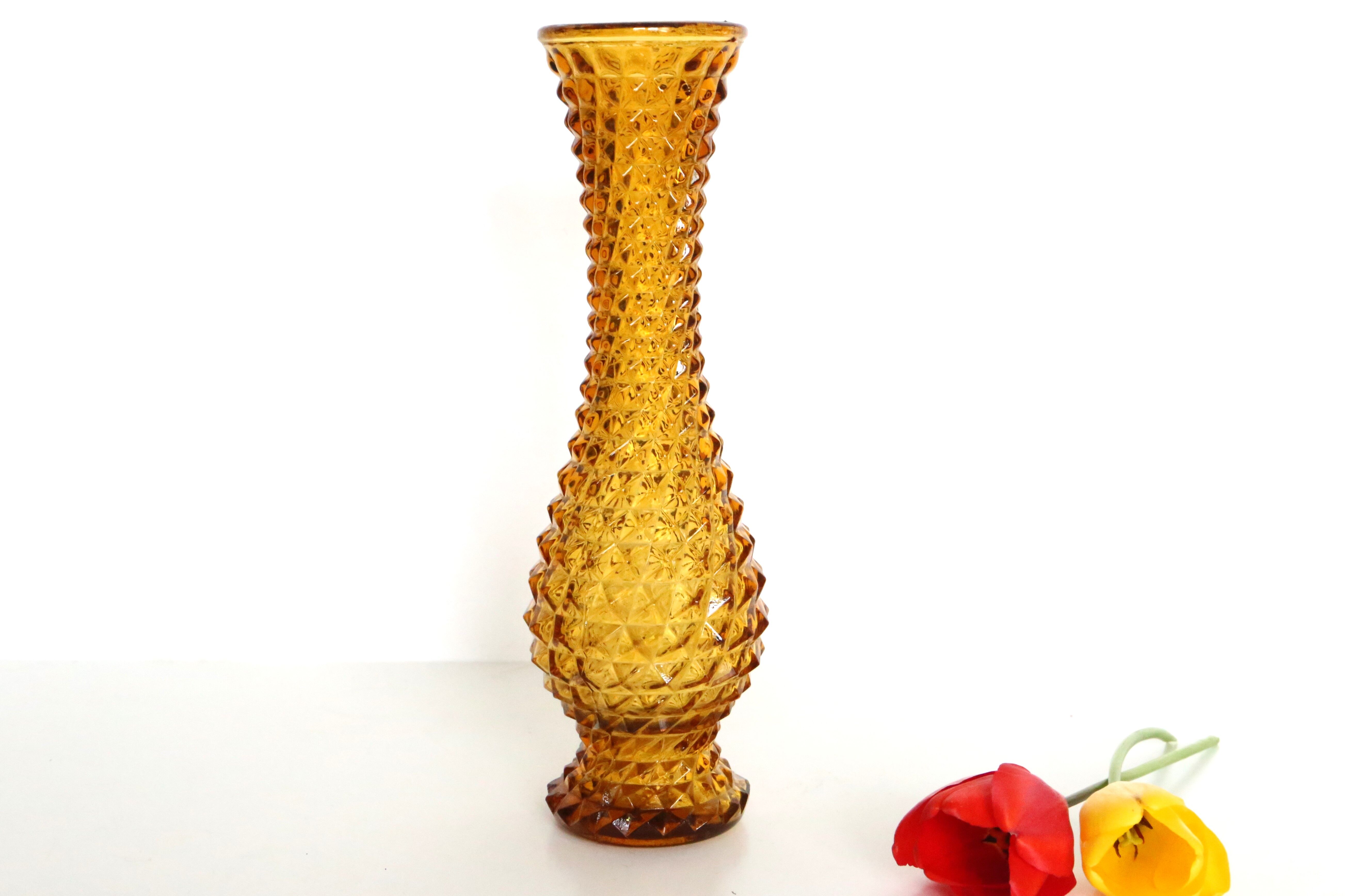 Amber glass vase, diamond tip, vintage