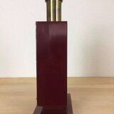 1980s vintage lamp base in red wood and gold metal.