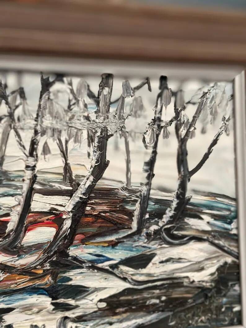 Oil on Swedish panel - "Forest in Winter" - Signed - Vintage and Framed