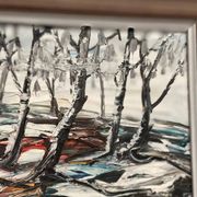 Oil on Swedish panel - "Forest in Winter" - Signed - Vintage and Framed