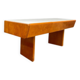 Console basse vintage en bois avec verre opalin, 1960