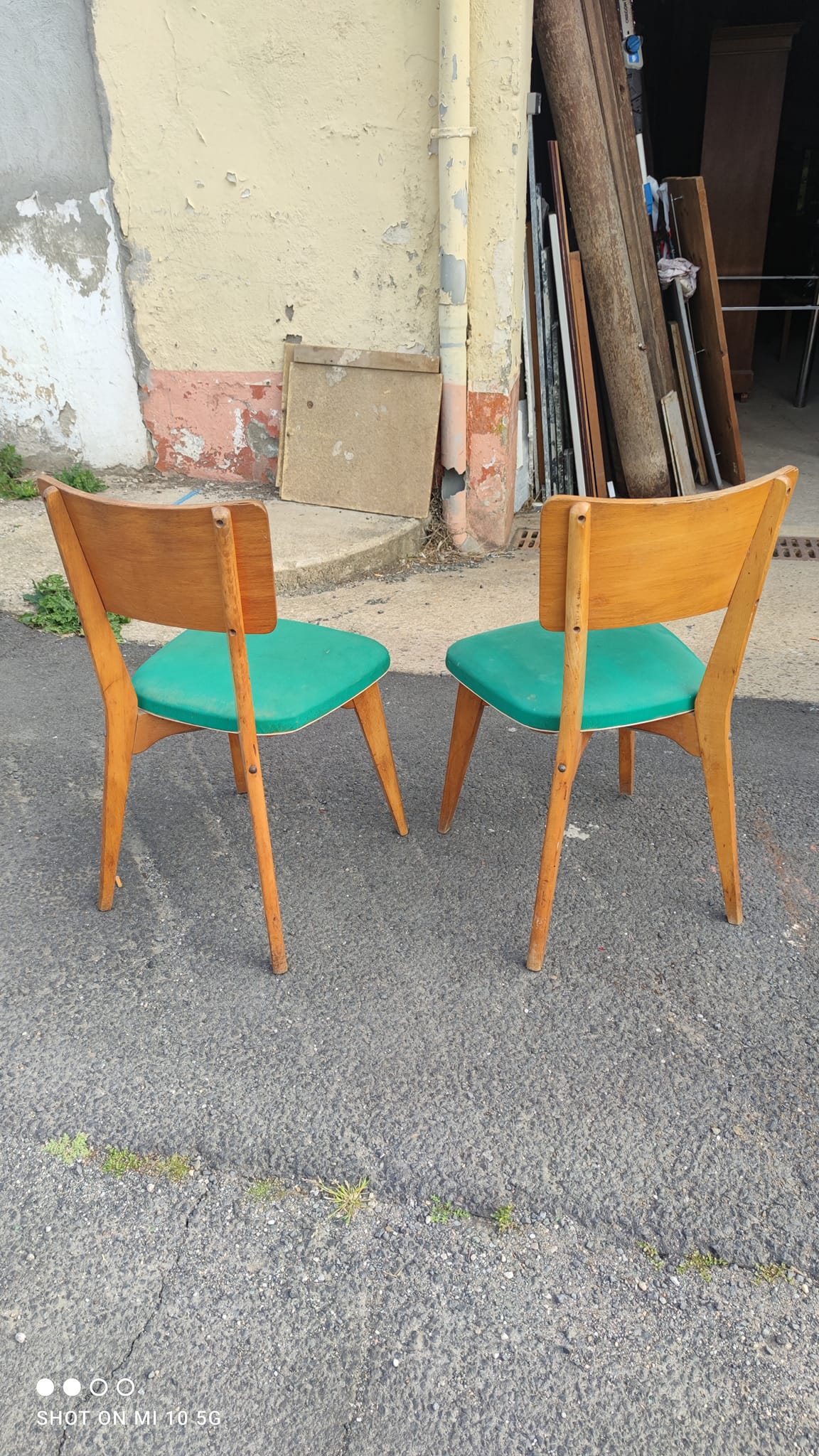 Pair of chairs monobloc l - m in solid beech circa 1960