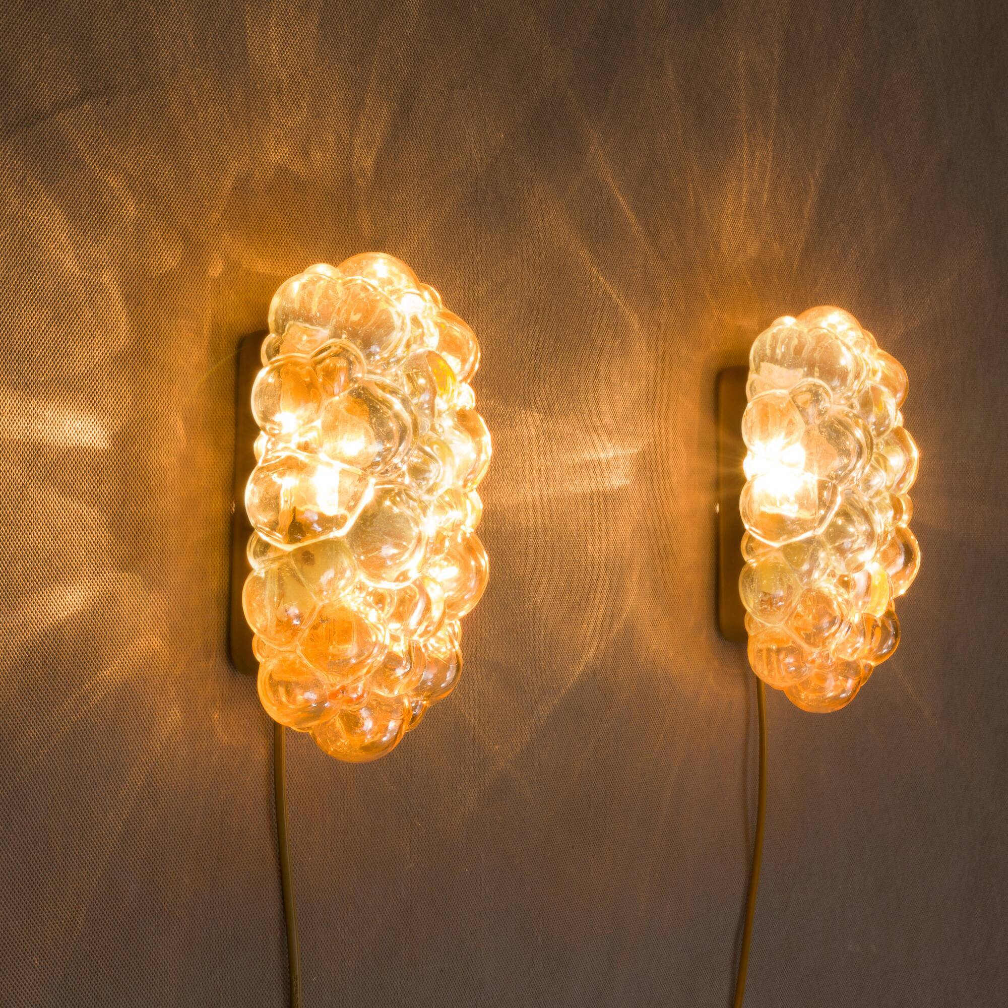 Pair of  bubble glass wall lamps by Helena Tynell for Limburg 1960