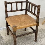 Art Deco turned wood straw corner armchair