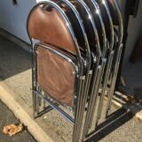 Set de 6 chaises pliantes acier et similicuir 70’s