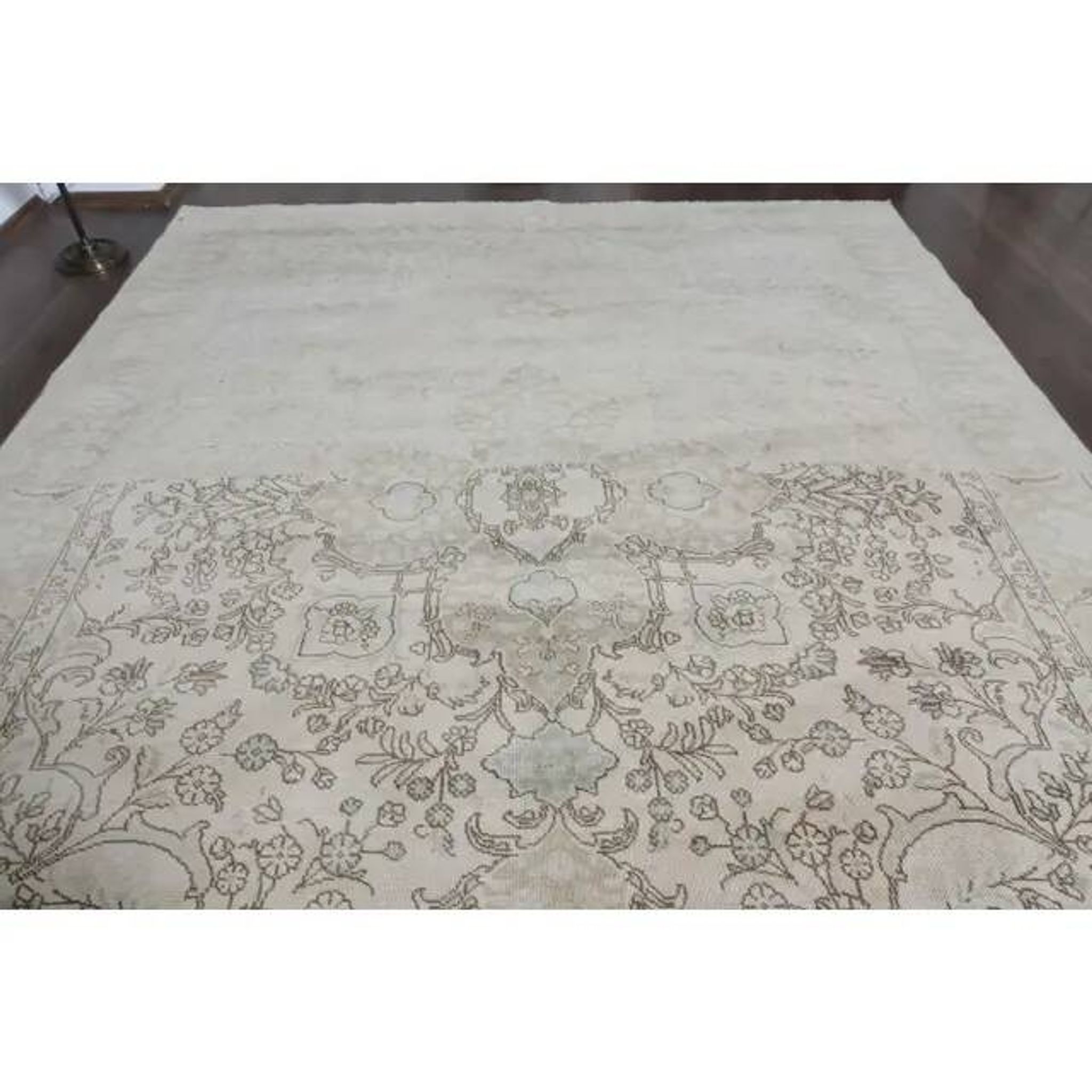 1970s Vintage Persian Handmade Wool Cotton Beige Area Rug 285x370