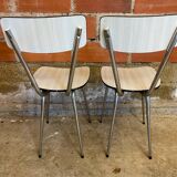 Pair of antique chrome metal chairs + white formica seat & back