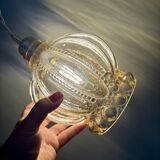 Vintage globe pendant light in amber bubble glass
