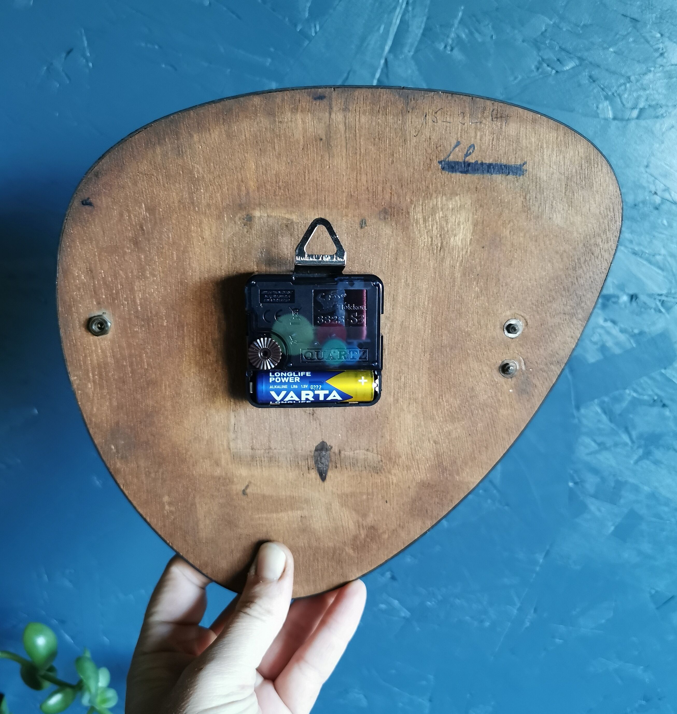 Vintage formica clock asymmetrical silent wall clock "GC celestial blue"