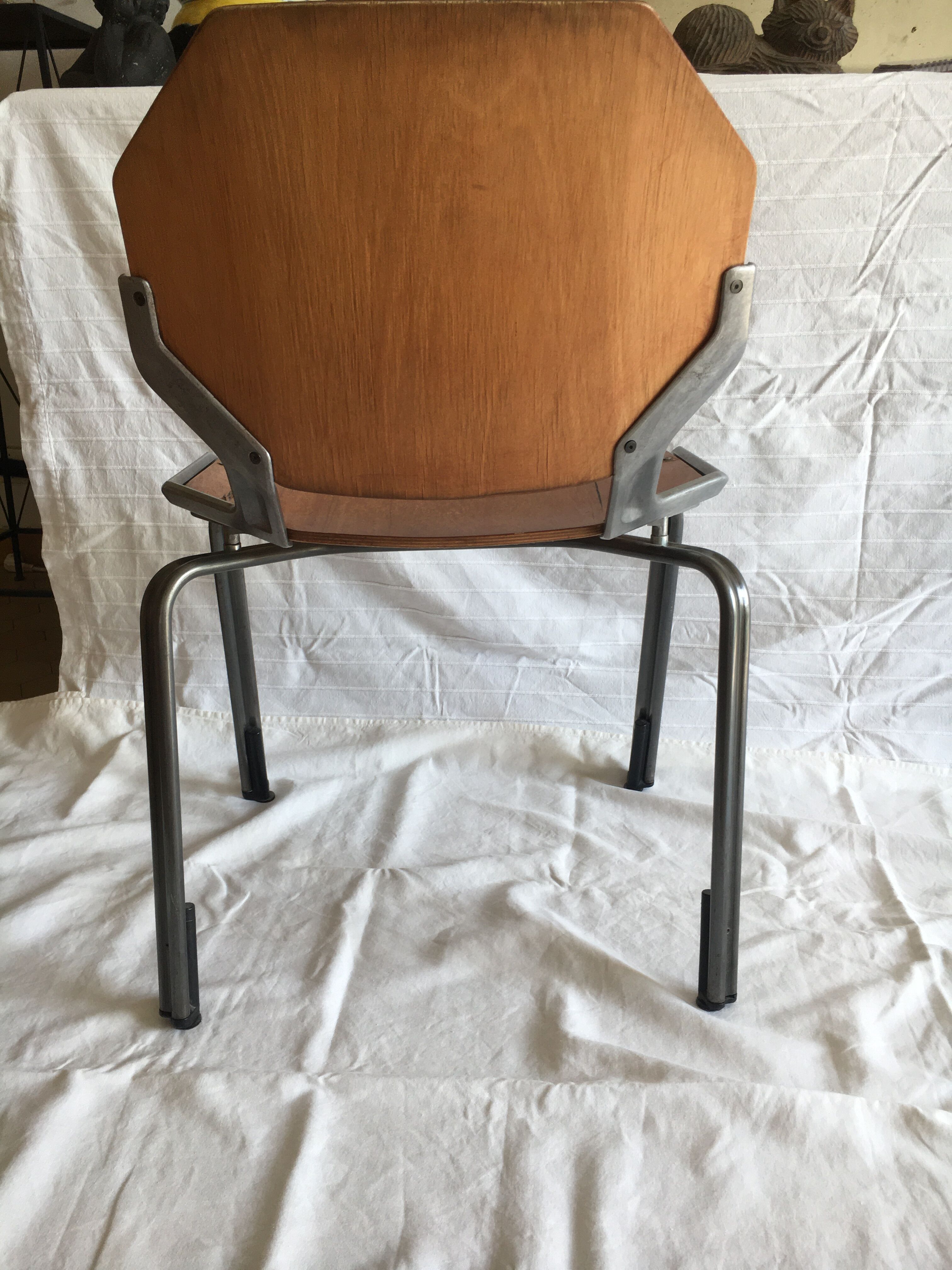 industrial chairs in brushed aluminum and wood year 80