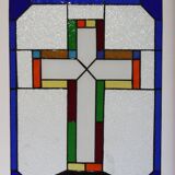 Vitrail décoratif Croix – Verre coloré fait main, 40 × 60 cm