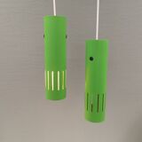 Trombone hanging lamps, refurbished, repainted in beautiful green colours