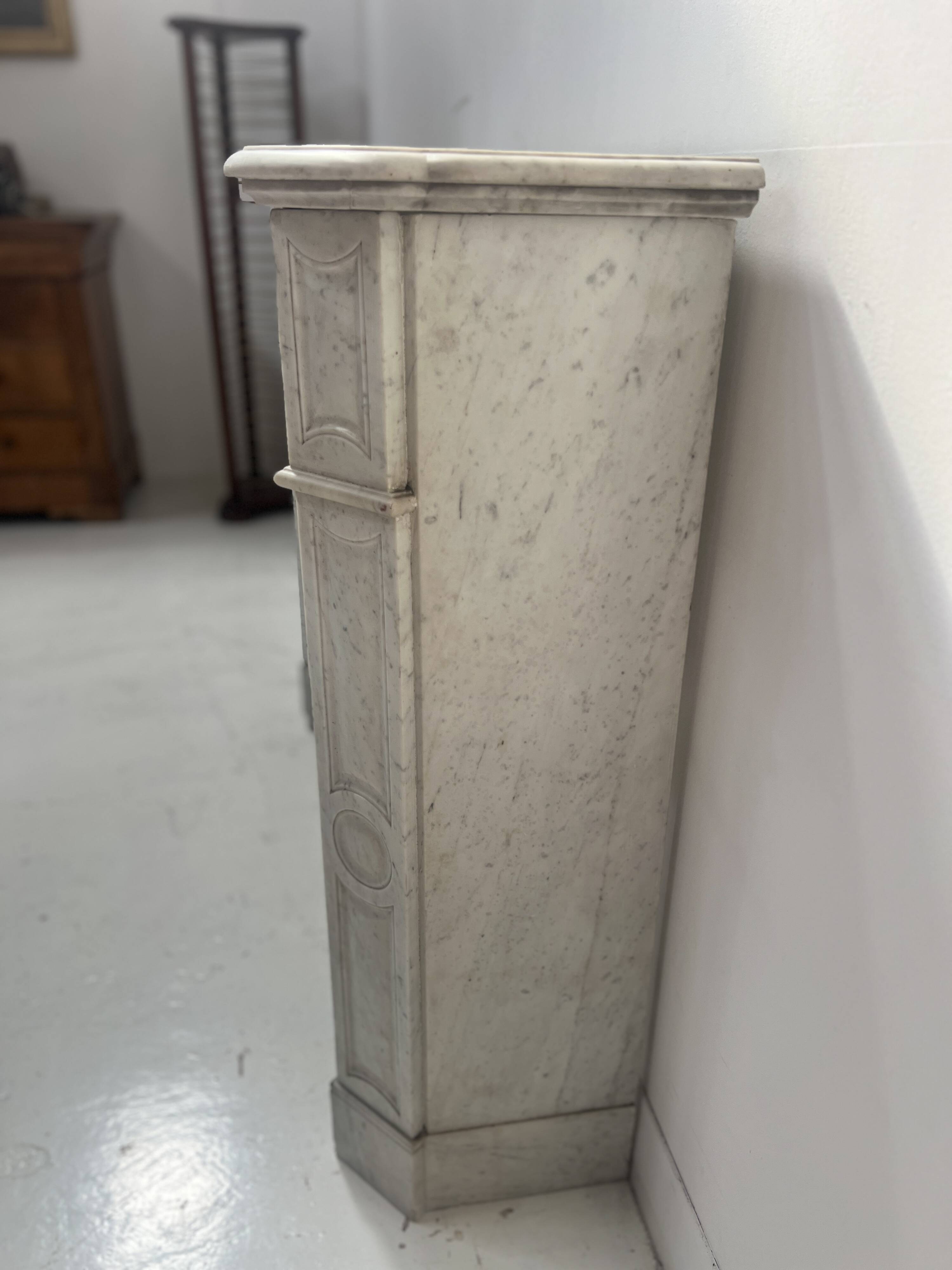 Louis XV style fireplace Model Pompadour White Carrara marble 20th century