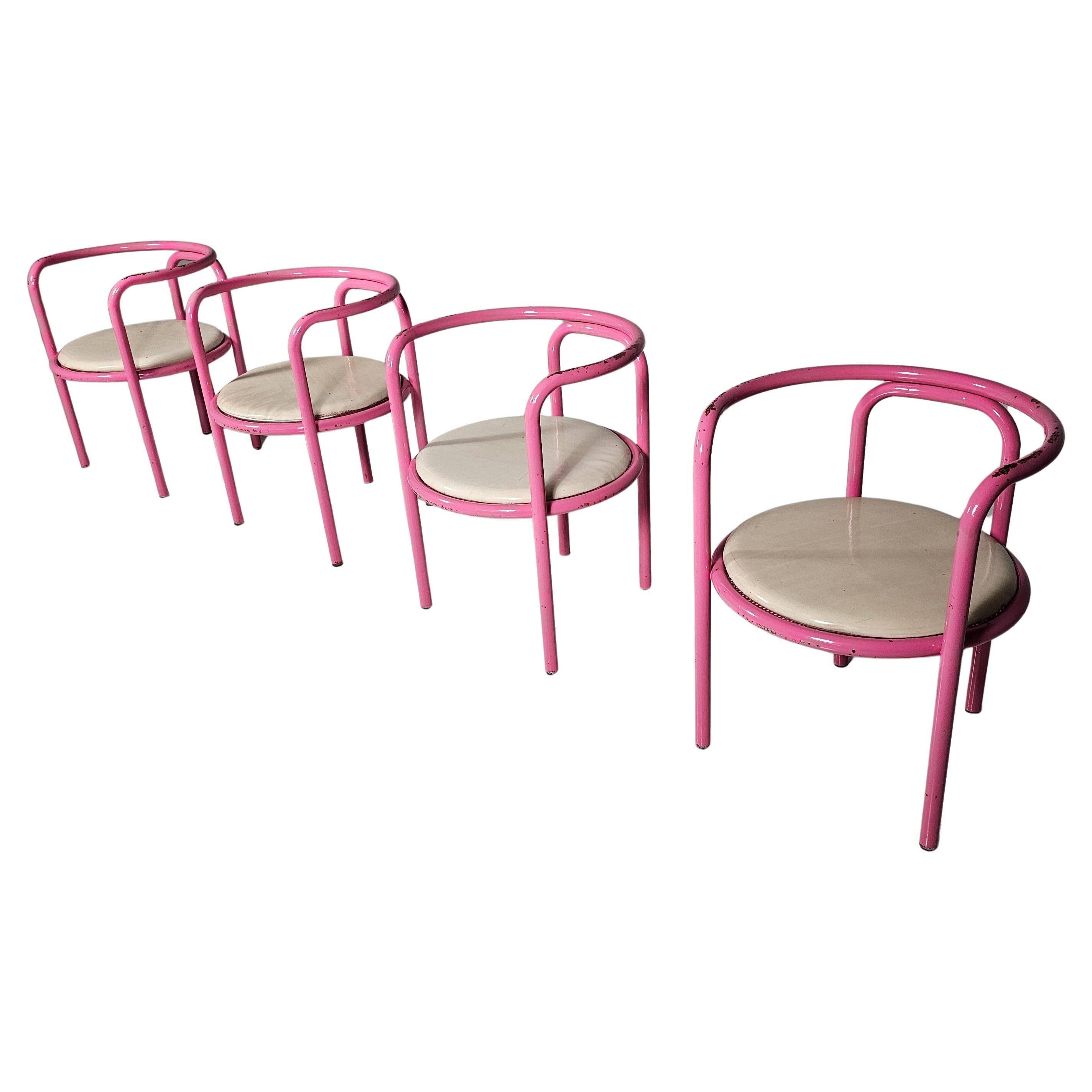 Set of 4 pink Locus Solus chairs by Gae Aulenti for Poltronova, 1960s.