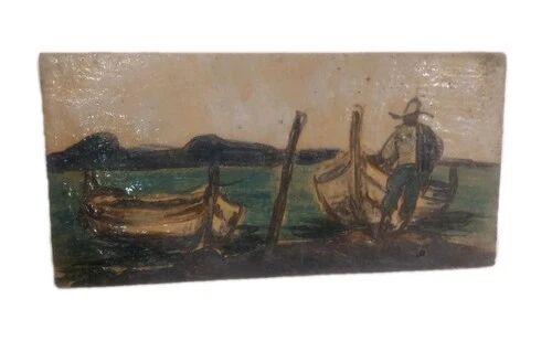 Formelle Pescatore Avec Barques Peinte Et Émaillée Œuvre Unique R.PUCCI