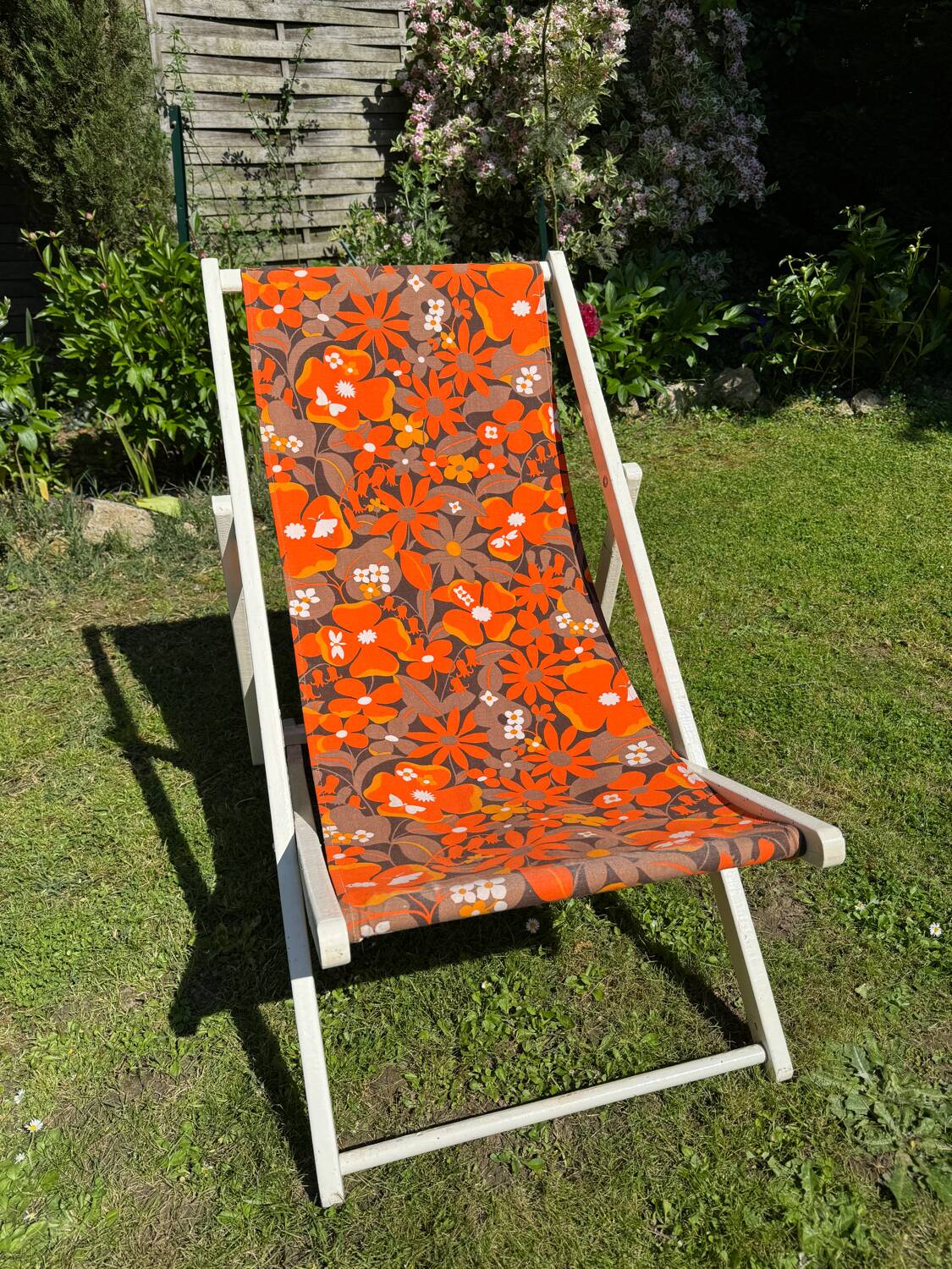 Old vintage flower deckchair