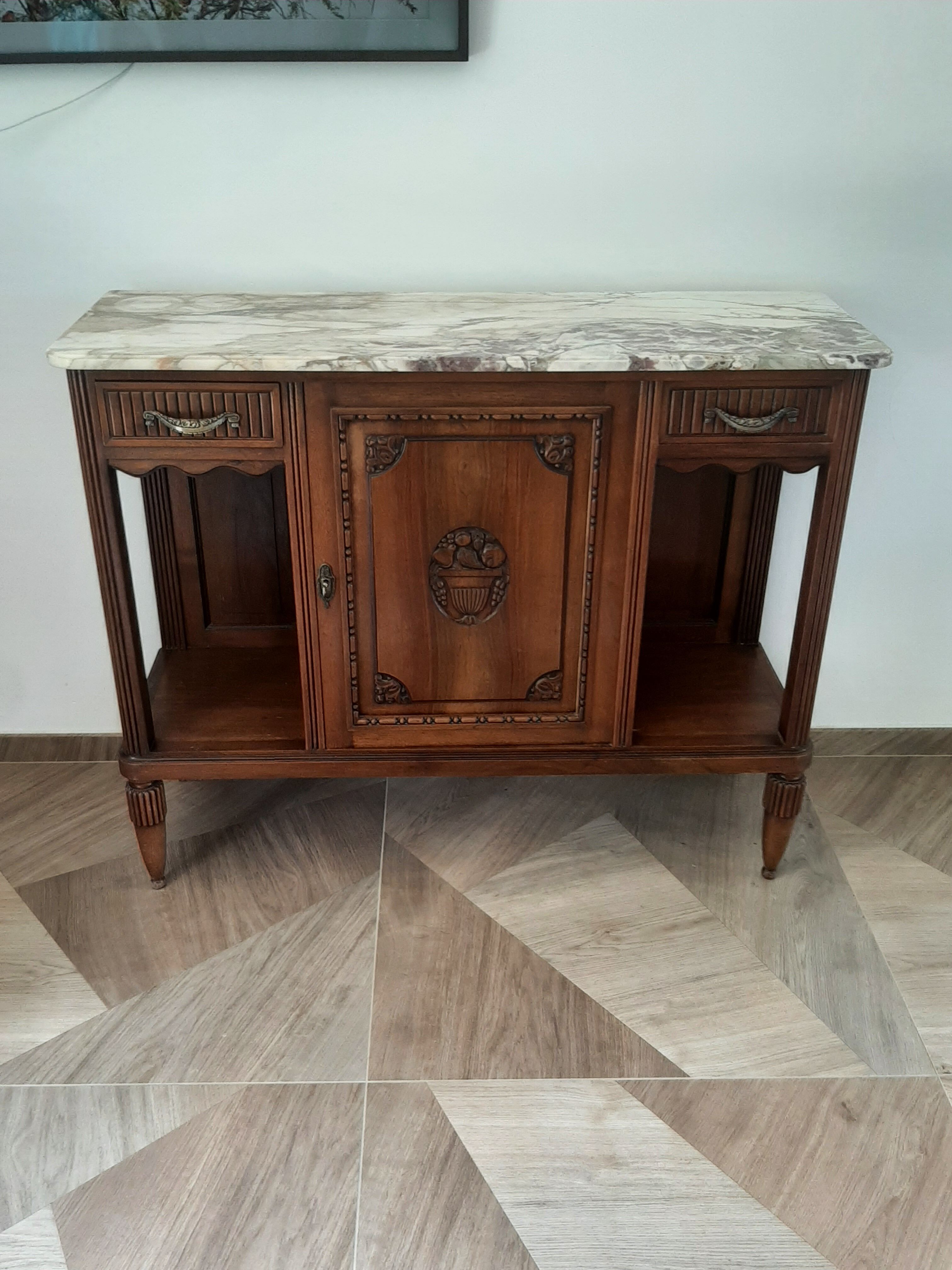 Sideboard - 1920 - art deco - 1 door - 2 drawers - gray marble top