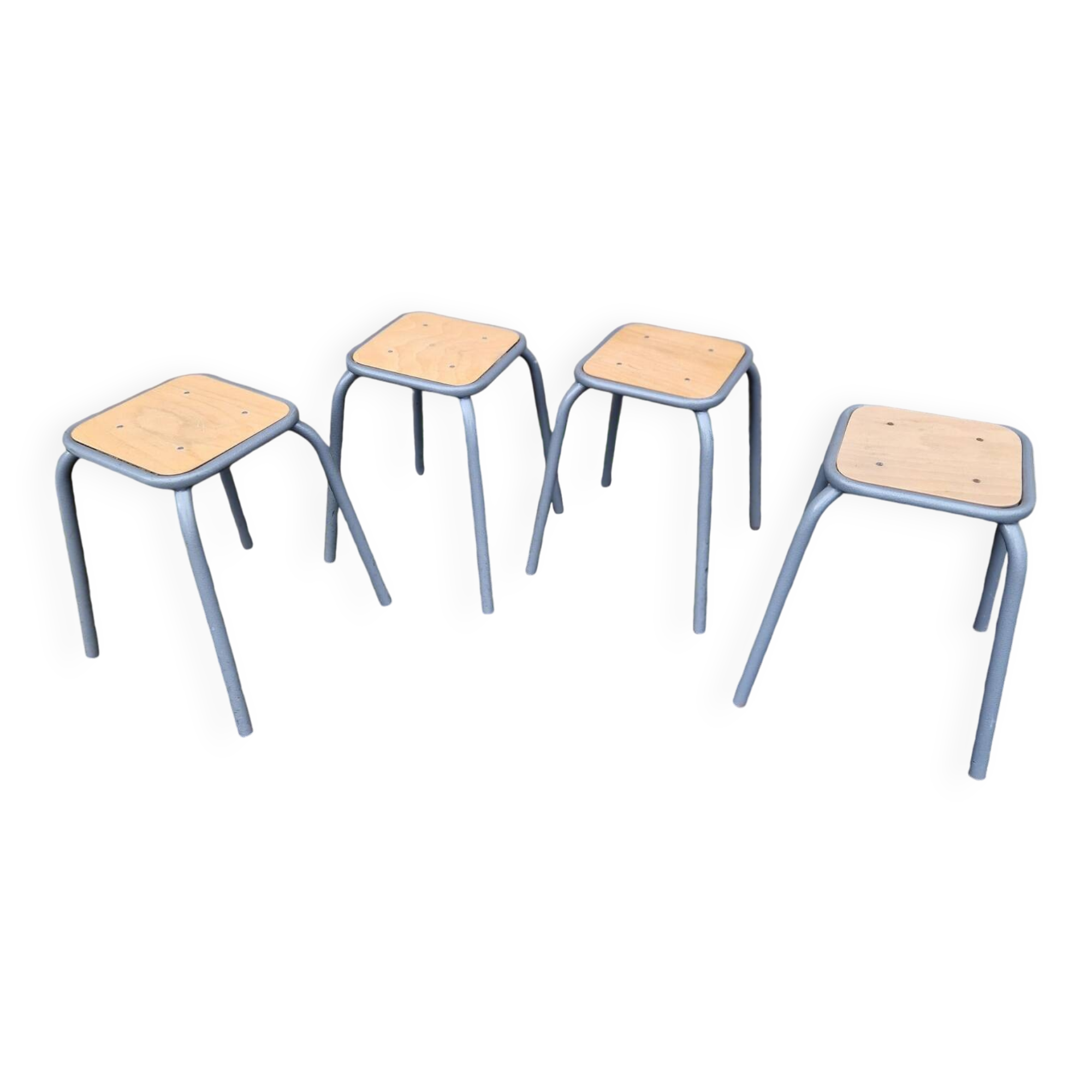 4 wooden and metal stools