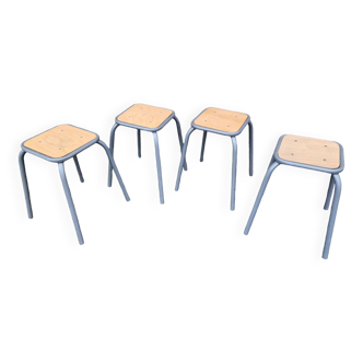 4 wooden and metal stools