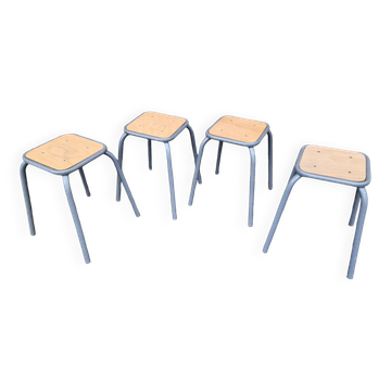 4 wooden and metal stools