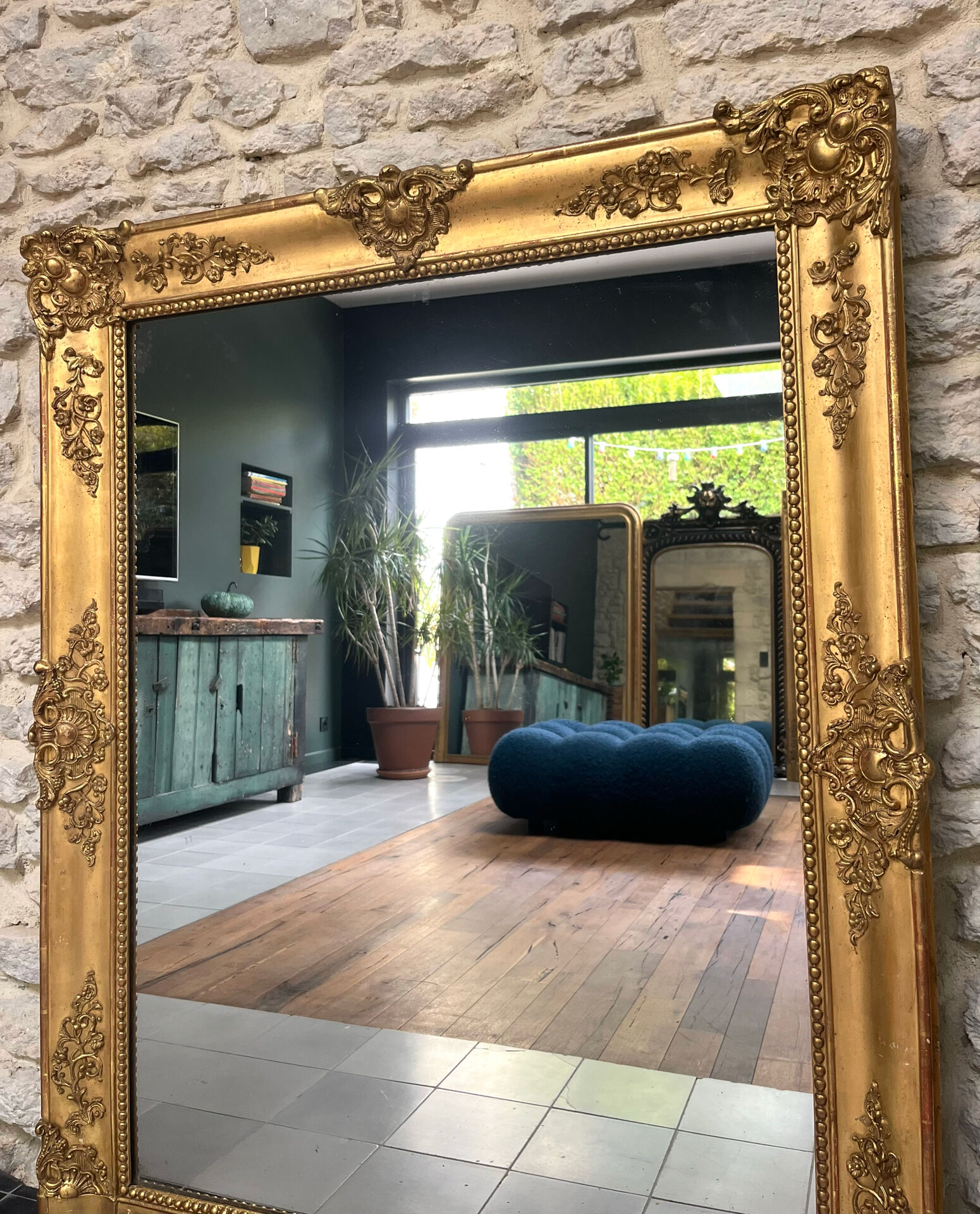 Miroir de cheminée époque Empire 128/102,5cm, trumeau, glace mercure