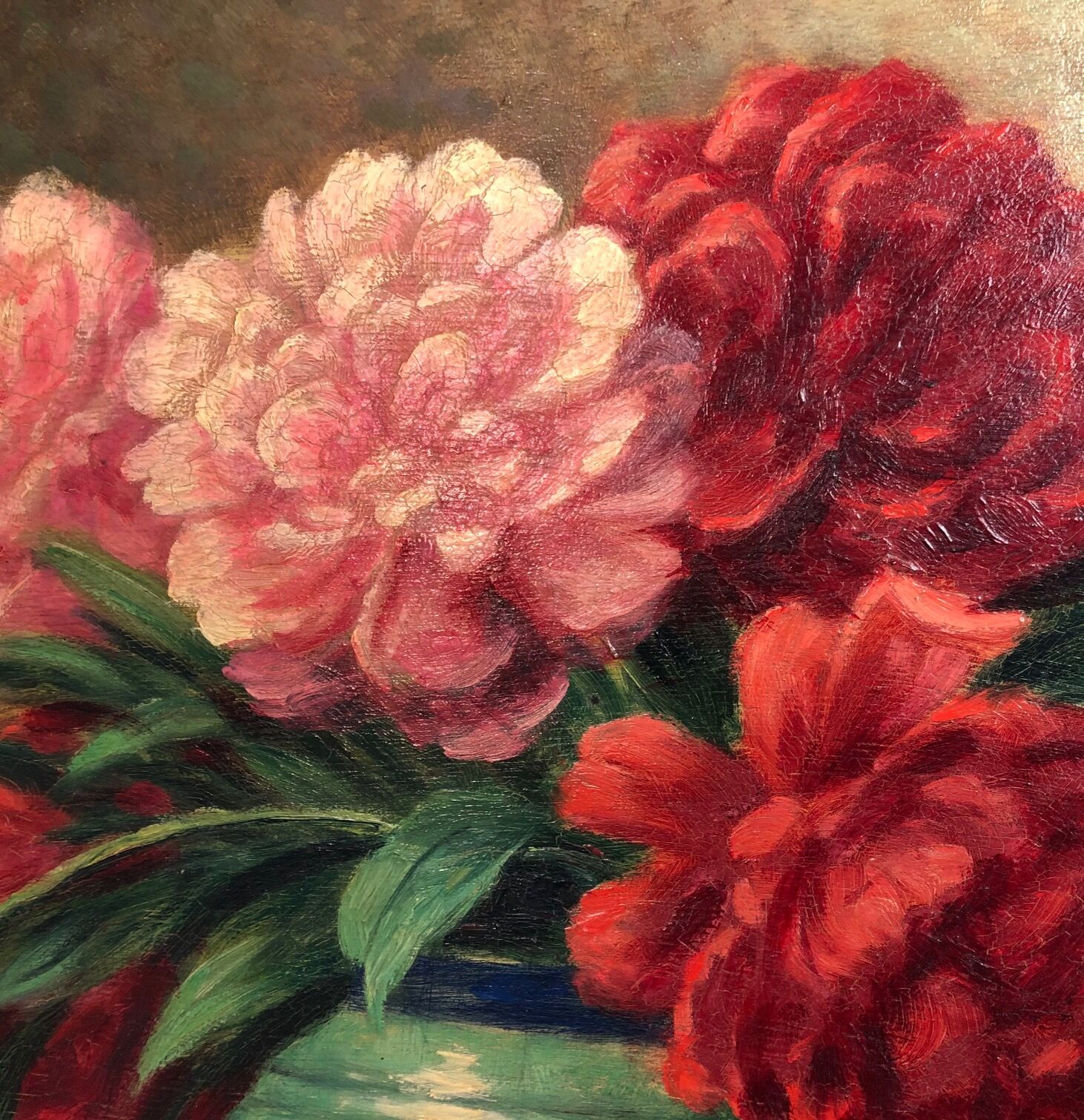 Oil on panel, "Bouquet of peonies" by G. Cordier, 20th