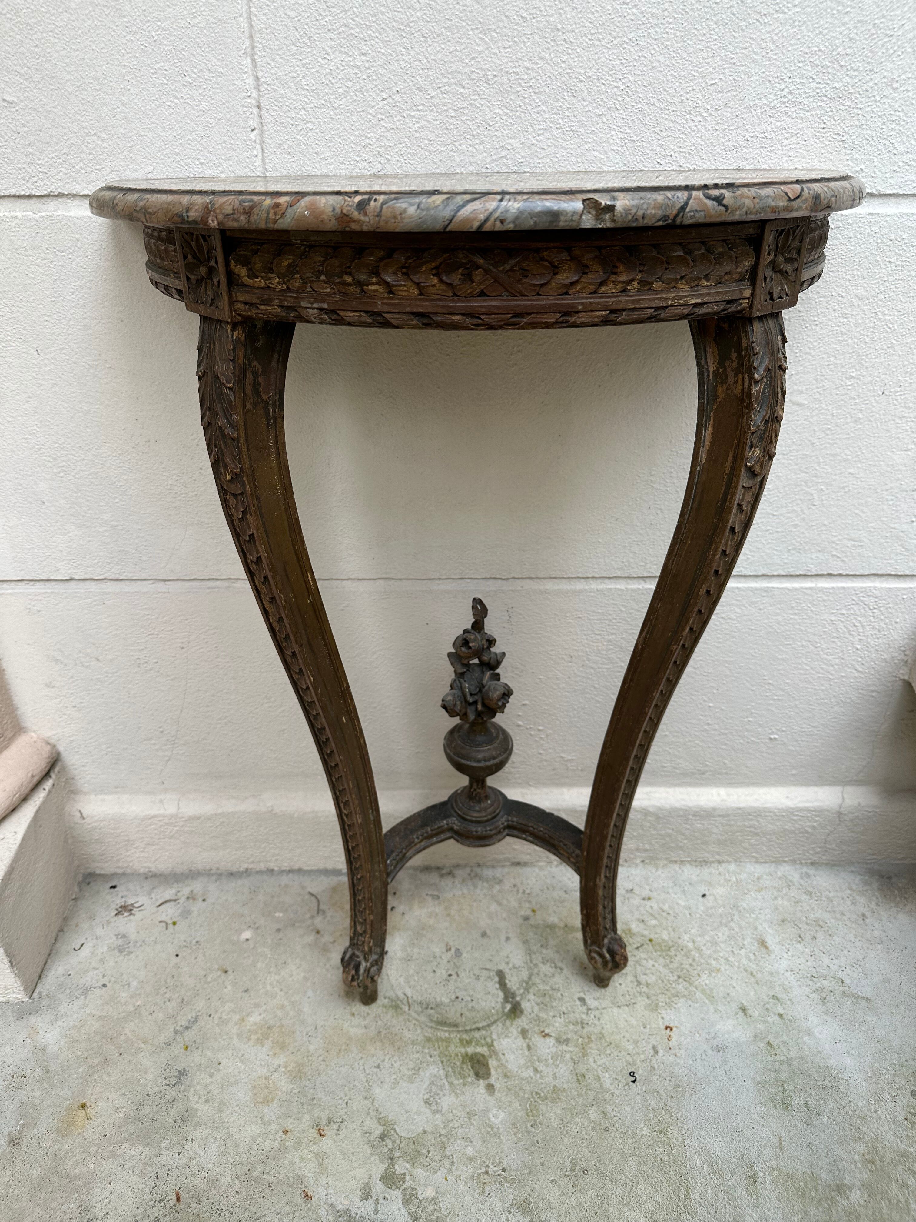 Wall lamp console - half moon carved wood old gilded