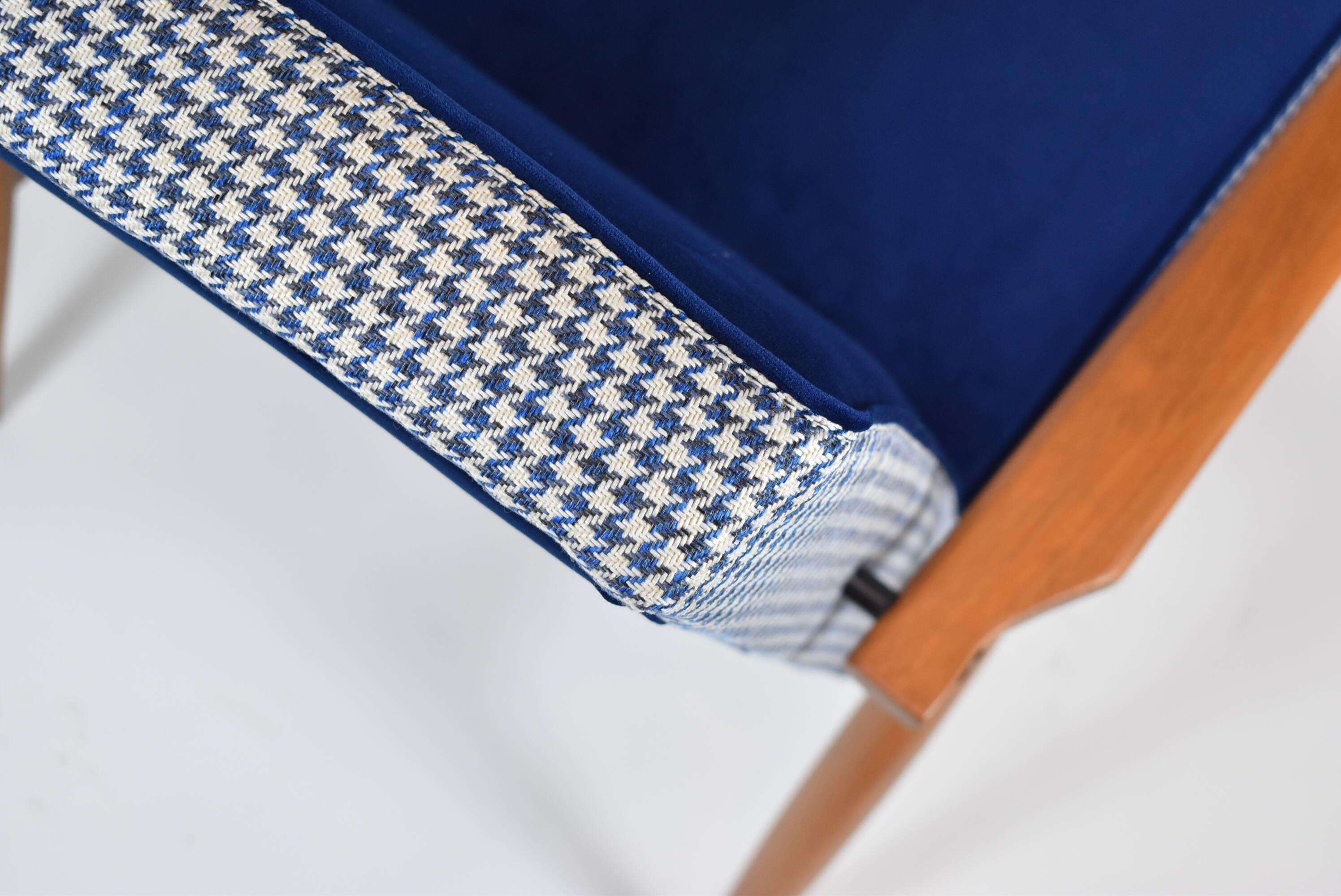 Original armchair "Fox", restored, designer H.Lis, 1970s, blue pied de poule