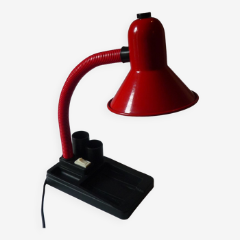 Lampe de bureau flexible avec porte-crayon, rouge et noire, Italie 1980s