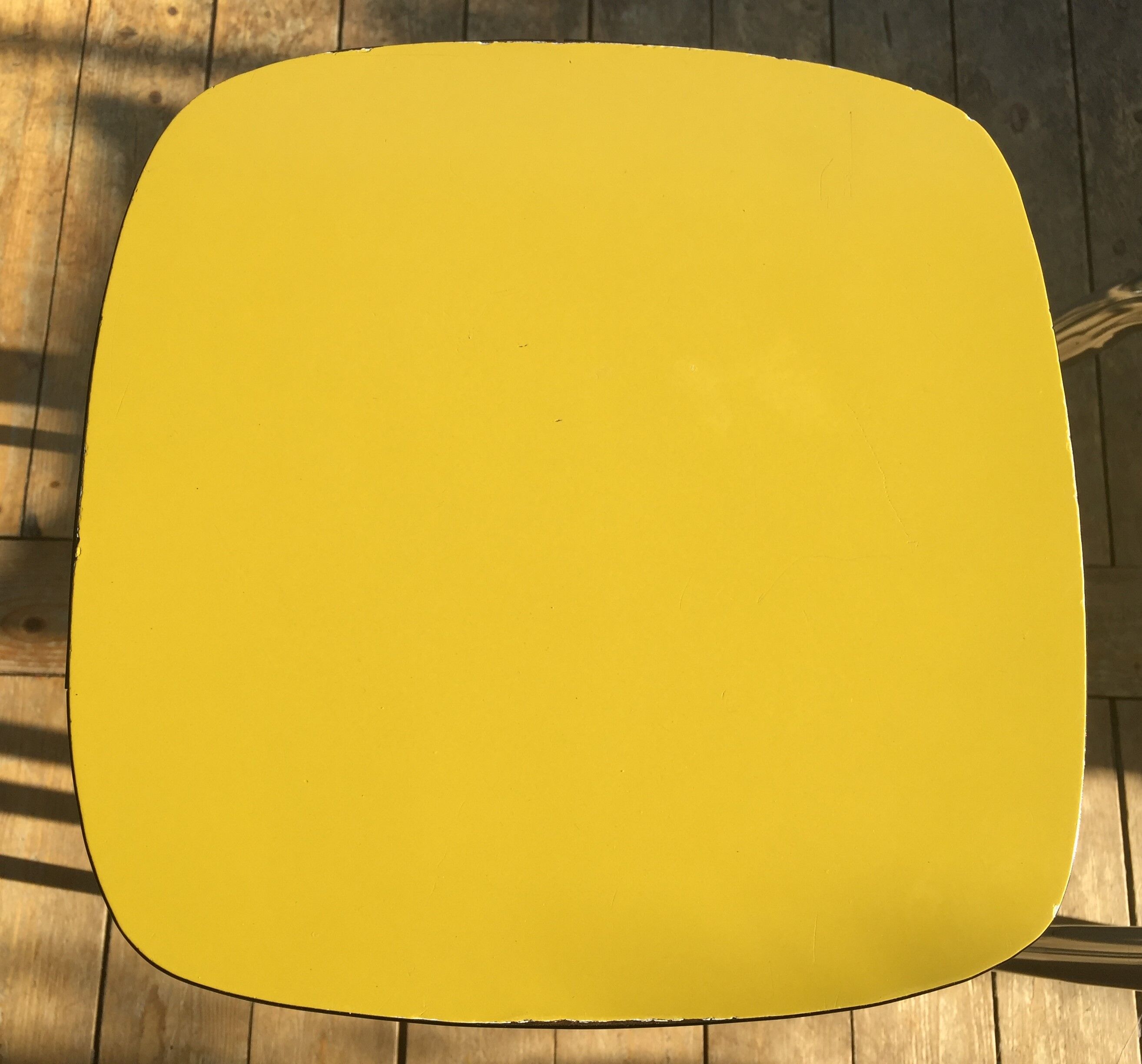 Duo of vintage formica mustard yellow stools