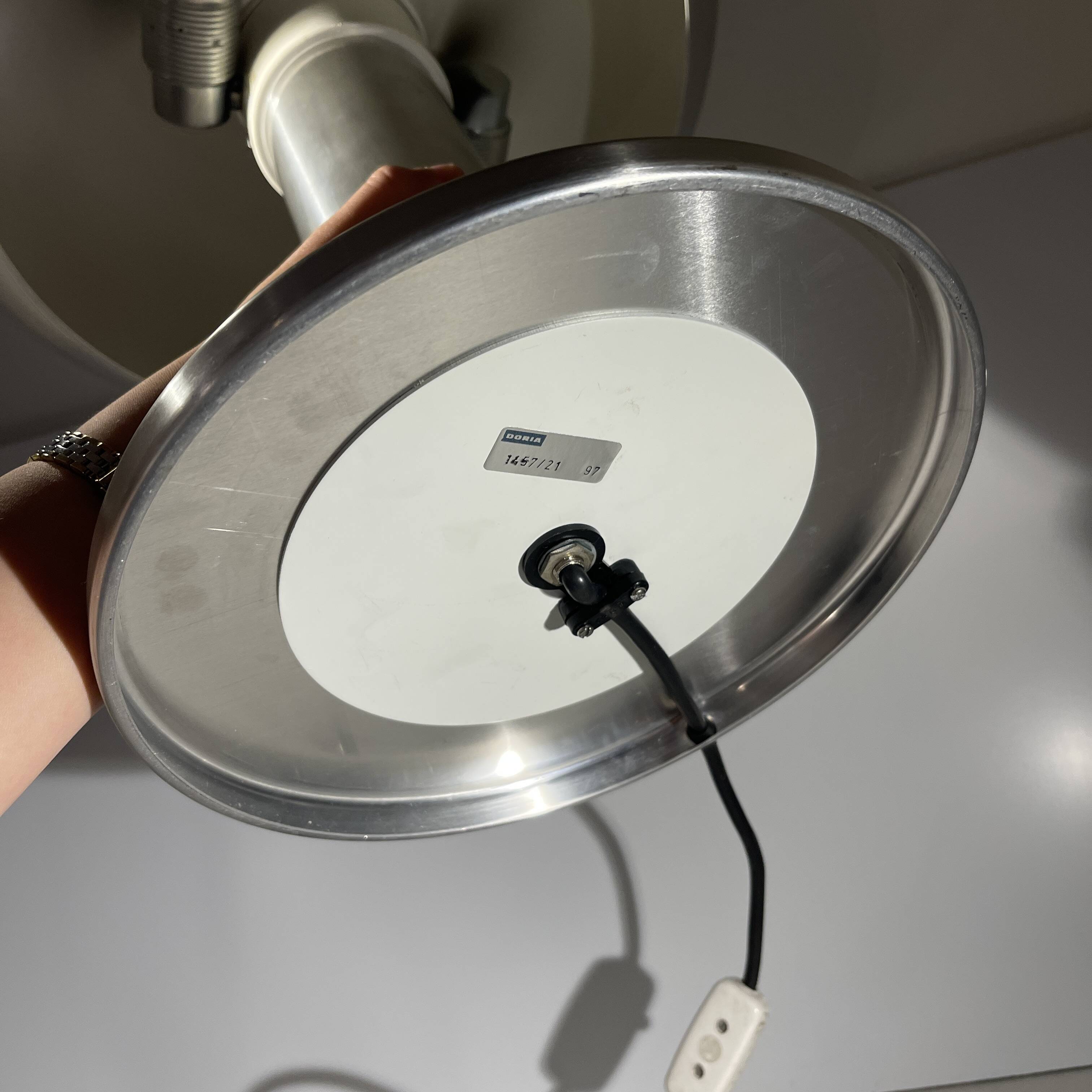 Lampe 'Donut' aluminium brossé, Design Space Age, ca 1960