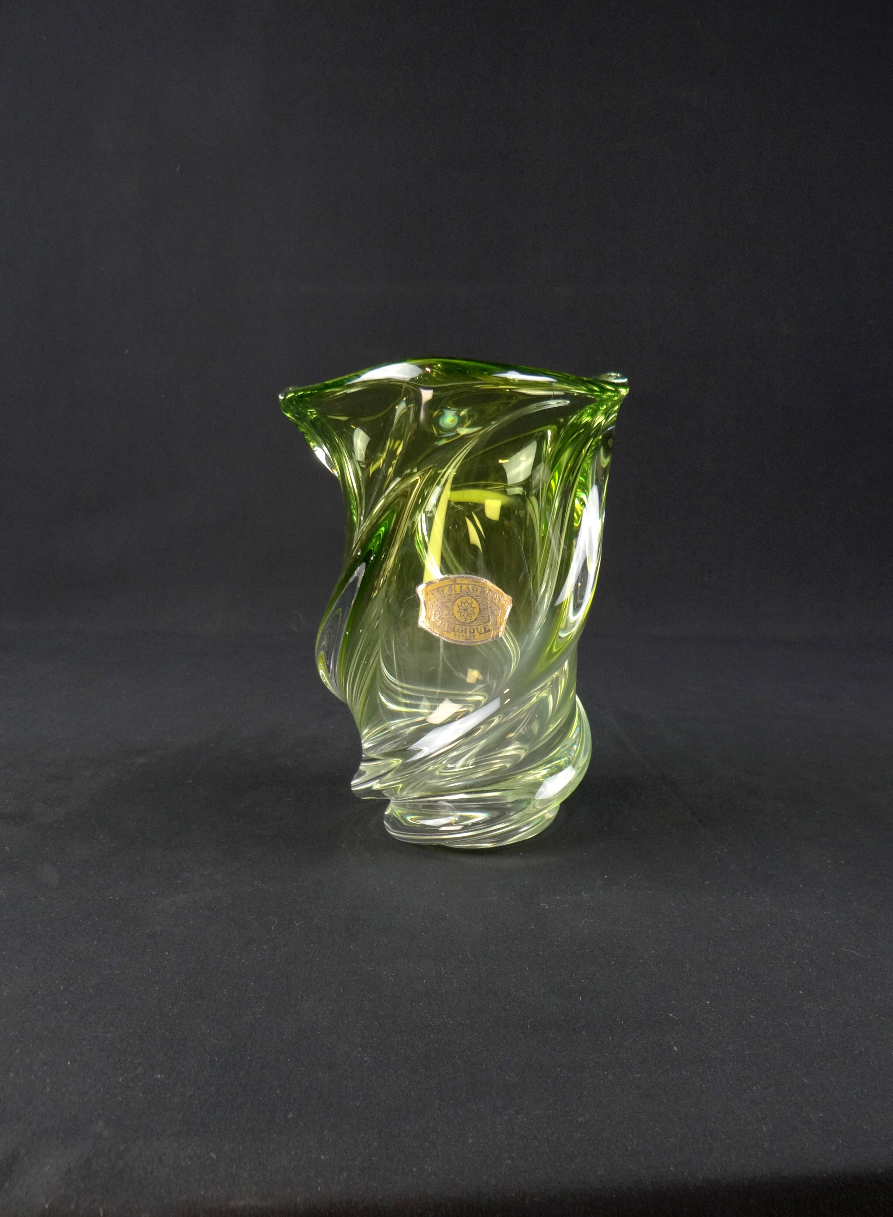 Val Saint Lambert crystal vase with a two-tone twisted shape, "Wave" model