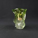 Val Saint Lambert crystal vase with a two-tone twisted shape, "Wave" model