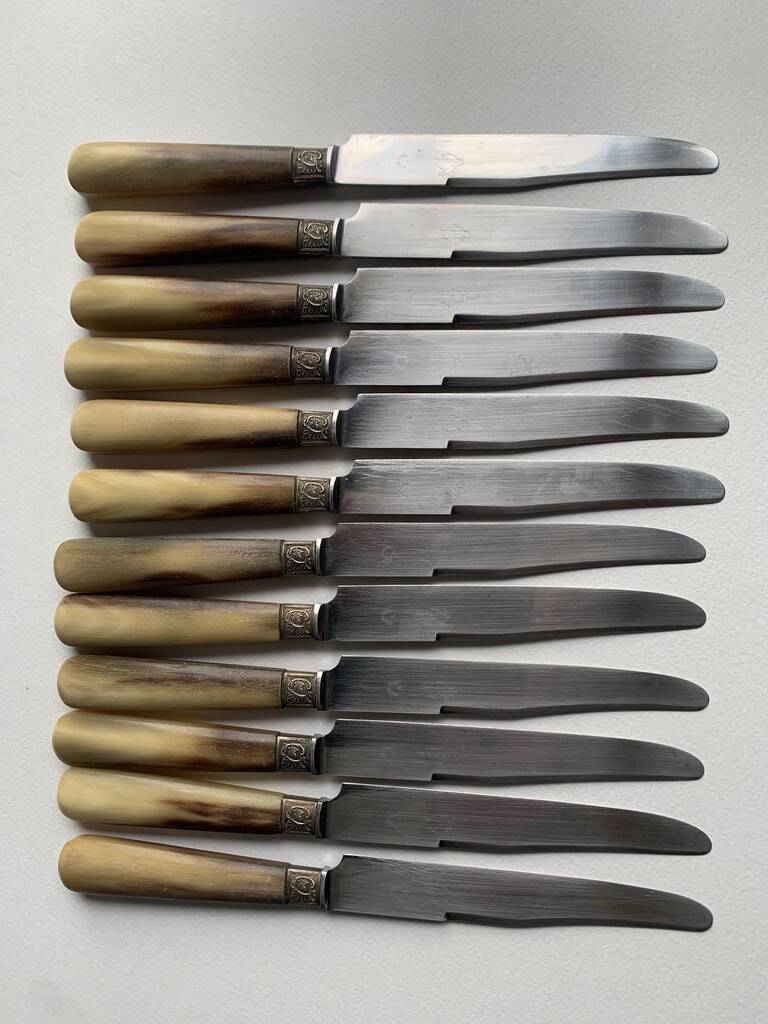 12 old large knives Horn handle Stainless steel blade