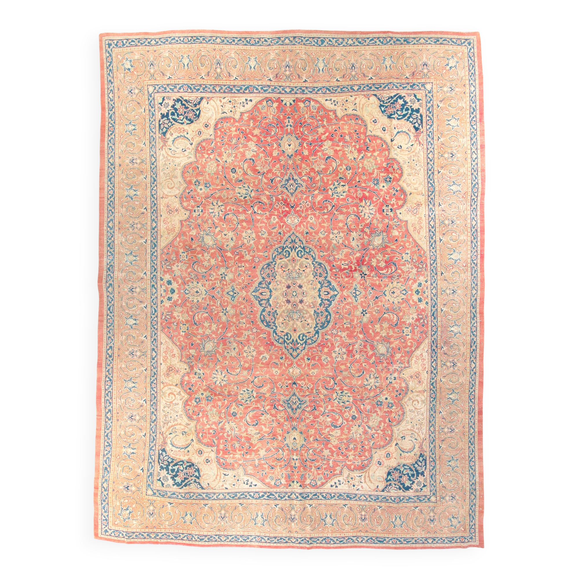 10x13 Tapis Persan Buda Ancien à Médaillon Floral Noué Main, 310x404Cm