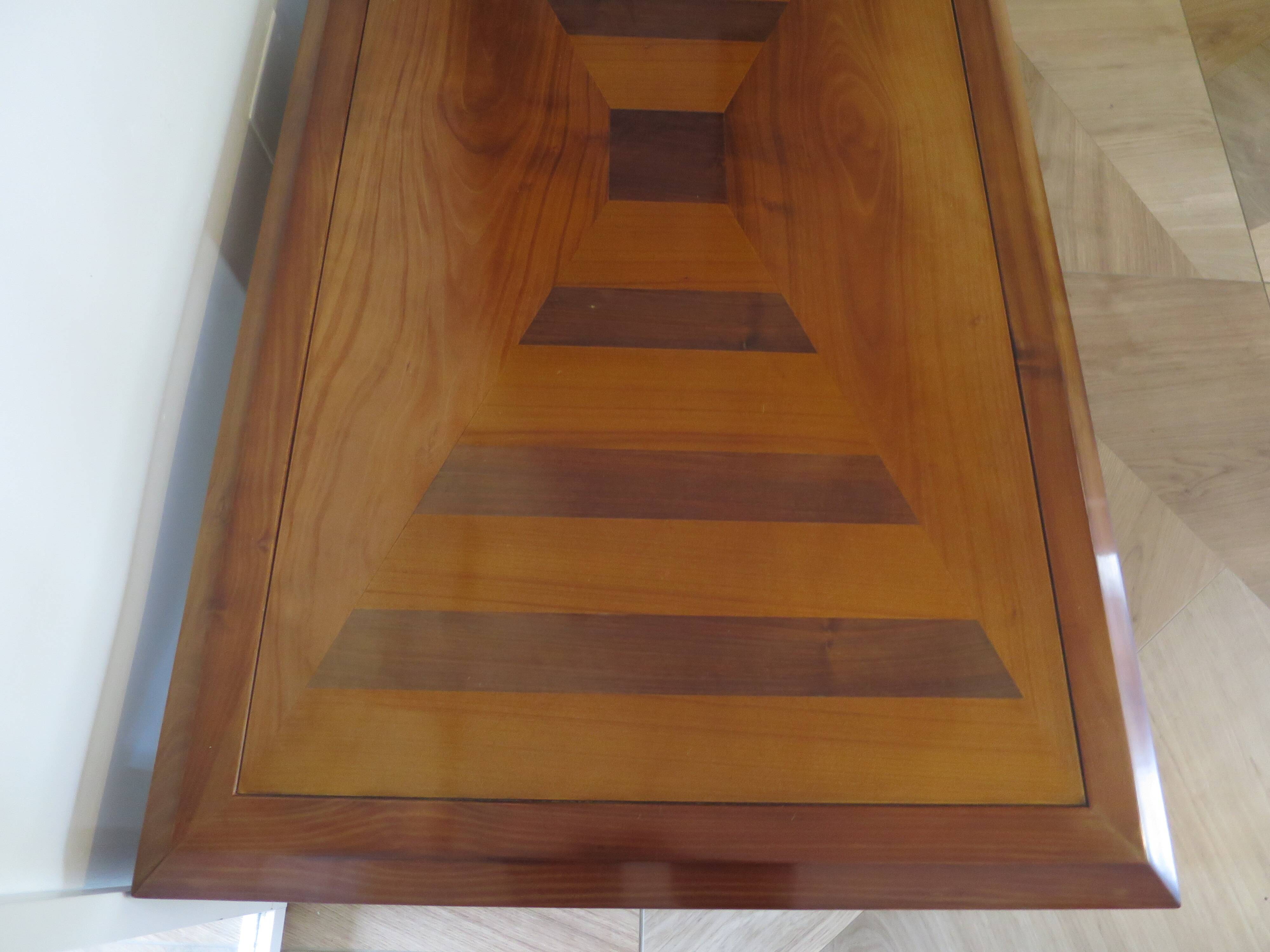 Large coffee table - cherry finish - solid wood - butterfly motifs