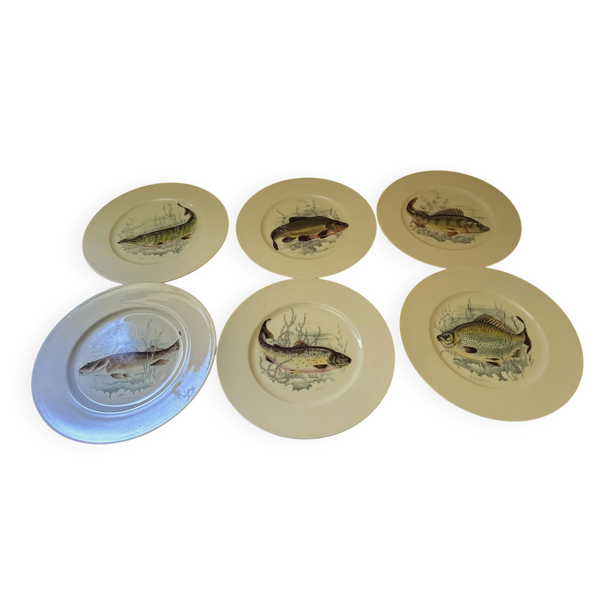 6 fish plates made of Bavarian porcelain