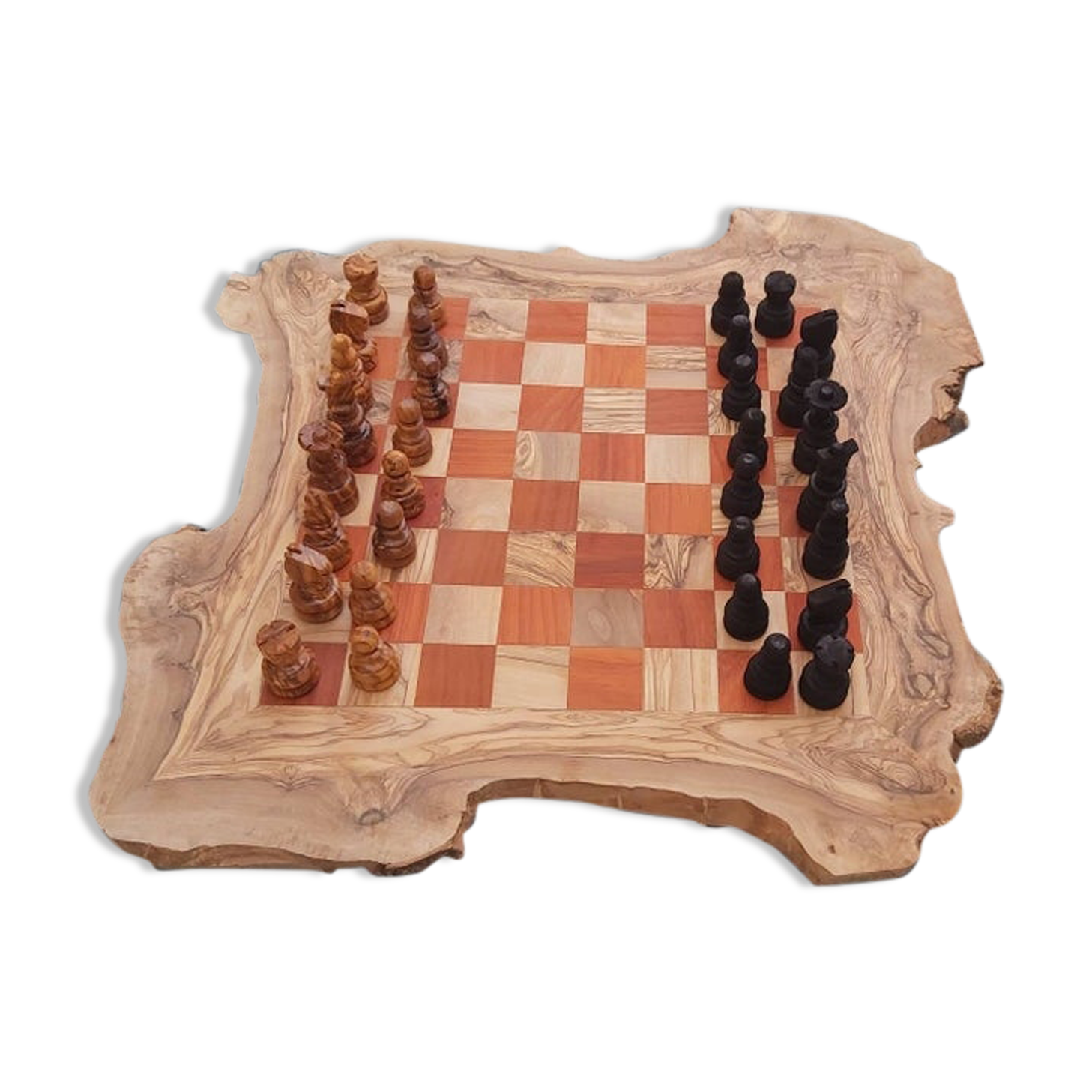 Rustic wooden chessboard