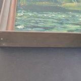 Original oil painting of a landscape with a pond and water lilies by Albert Morhain, 1930.